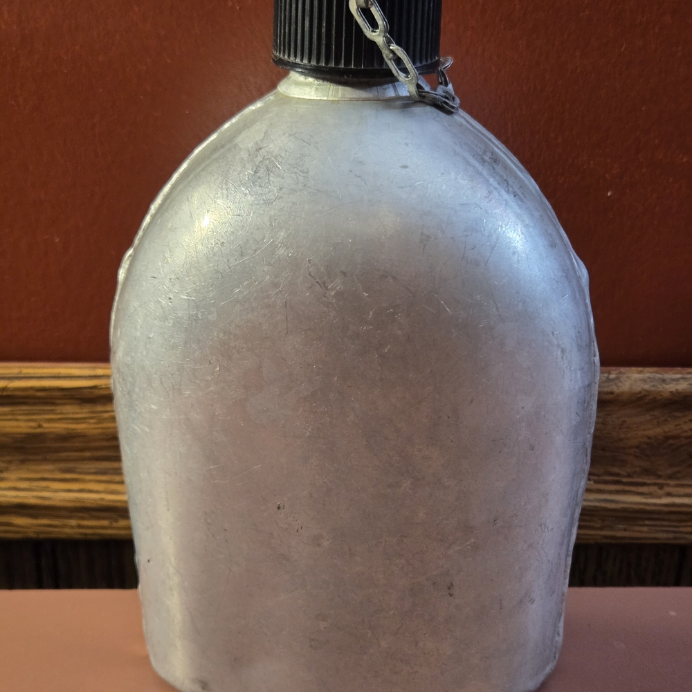 Vintage Metal Aluminum Canteen With Attached Screw On Cap Military - Japan WW2